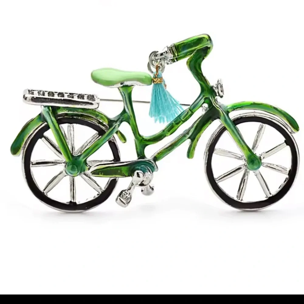 Private Label Green Bicycle Brooch with Blue Tassel Accent